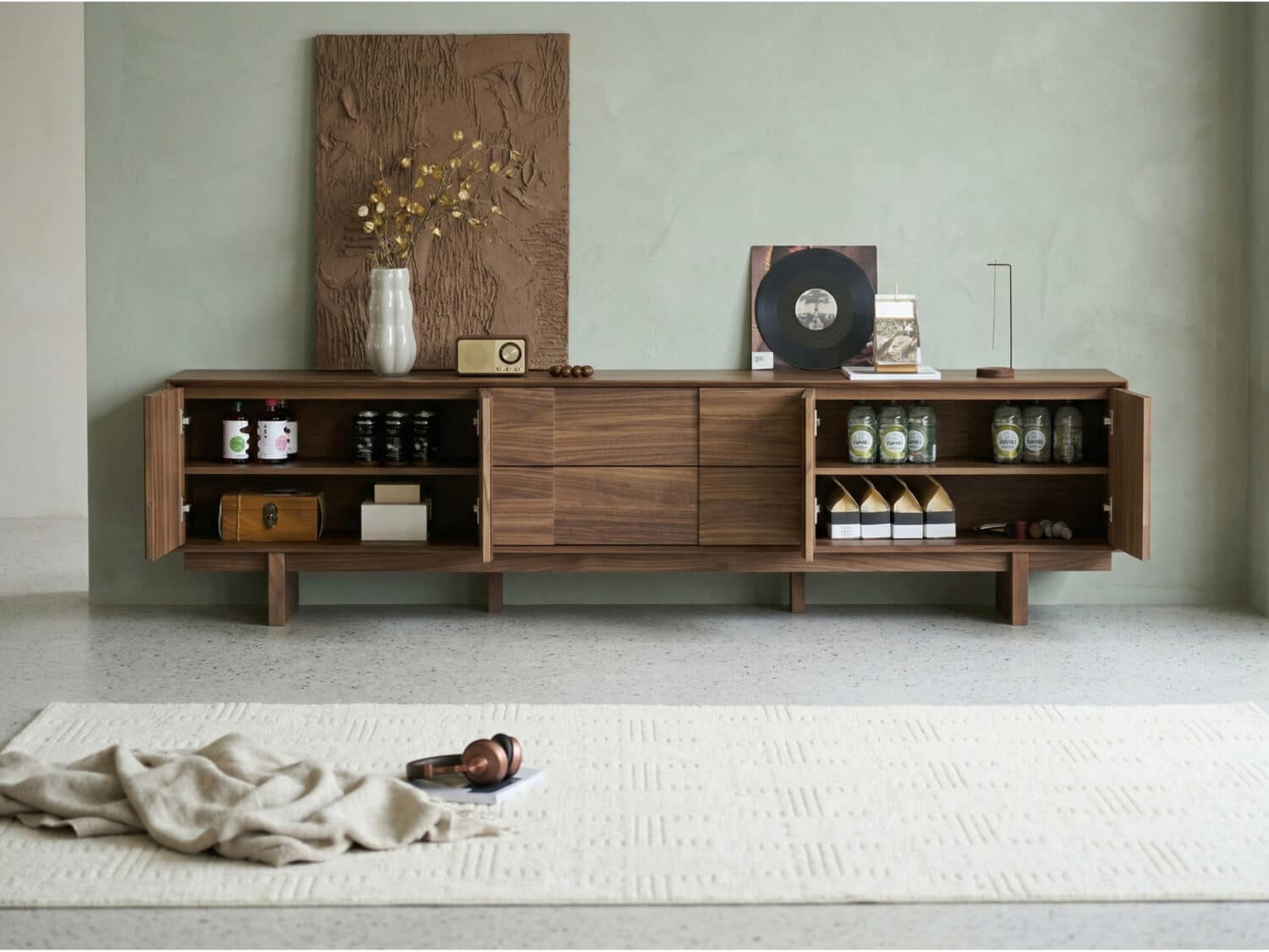 Living Room Brown Wood Drawers Rectangle TV Stand 相册图 #2 scene