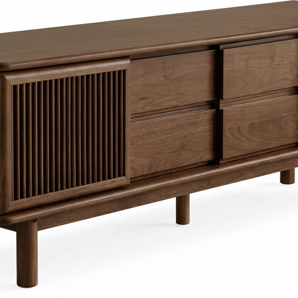 Mid-Century Modern Walnut Wood TV Stand with Cabinet - resized - 相册图 #1 Mid-Century Modern Walnut Wood TV Stand with Cabinet 相册图 #1 resized