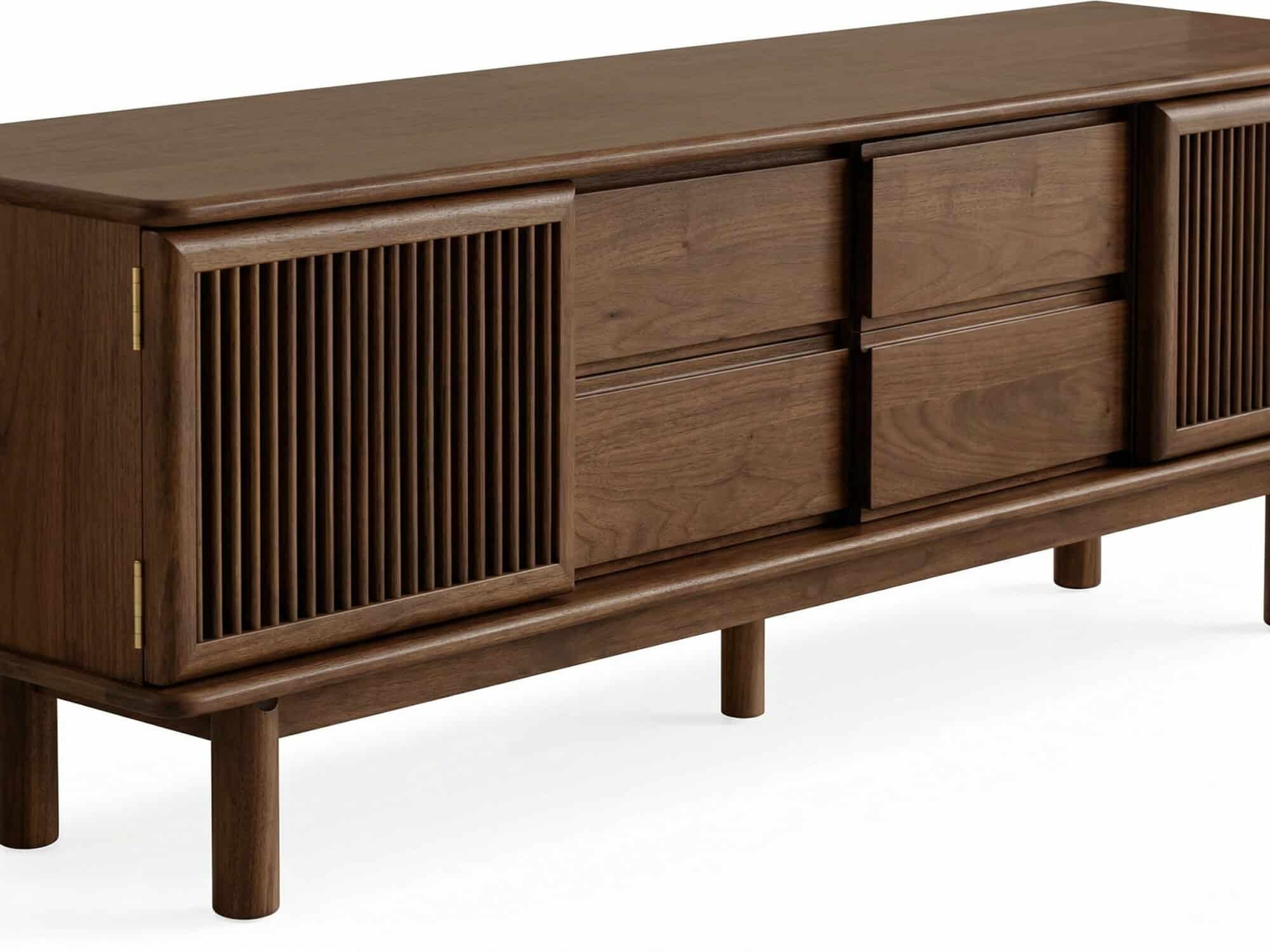 Mid-Century Modern Walnut Wood TV Stand with Cabinet - resized - 相册图 #1 Mid-Century Modern Walnut Wood TV Stand with Cabinet 相册图 #1 resized