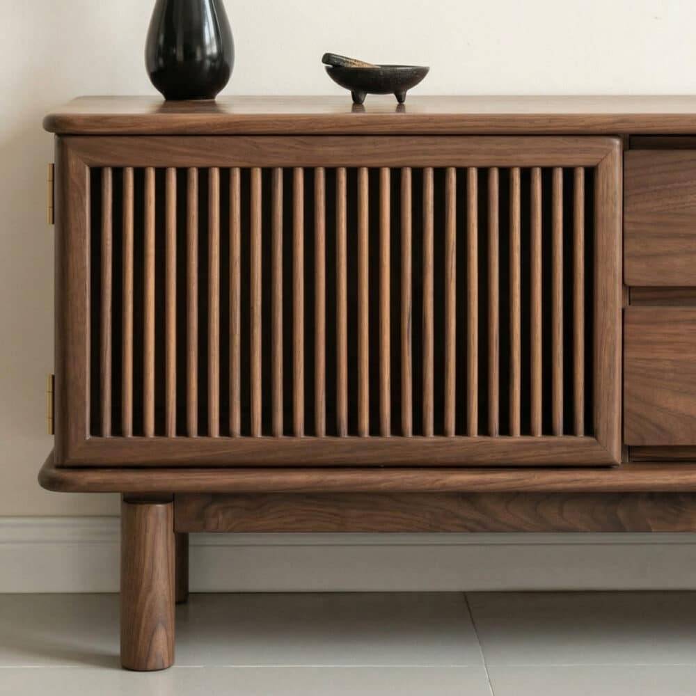 Mid-Century Modern Walnut Wood TV Stand with Cabinet - resized - 相册图 #2 Mid-Century Modern Walnut Wood TV Stand with Cabinet 相册图 #2 resized