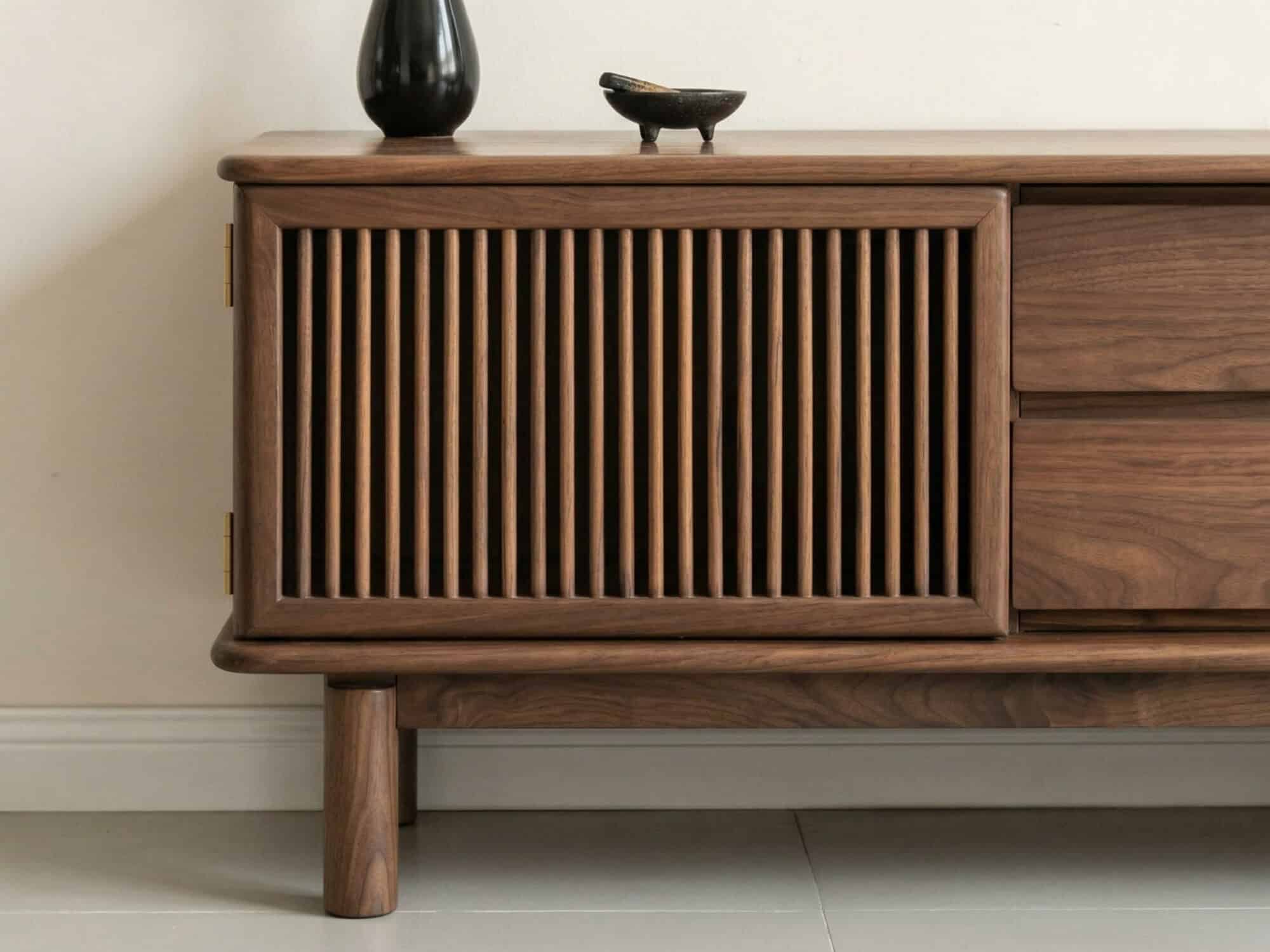 Mid-Century Modern Walnut Wood TV Stand with Cabinet - resized - 相册图 #2 Mid-Century Modern Walnut Wood TV Stand with Cabinet 相册图 #2 resized