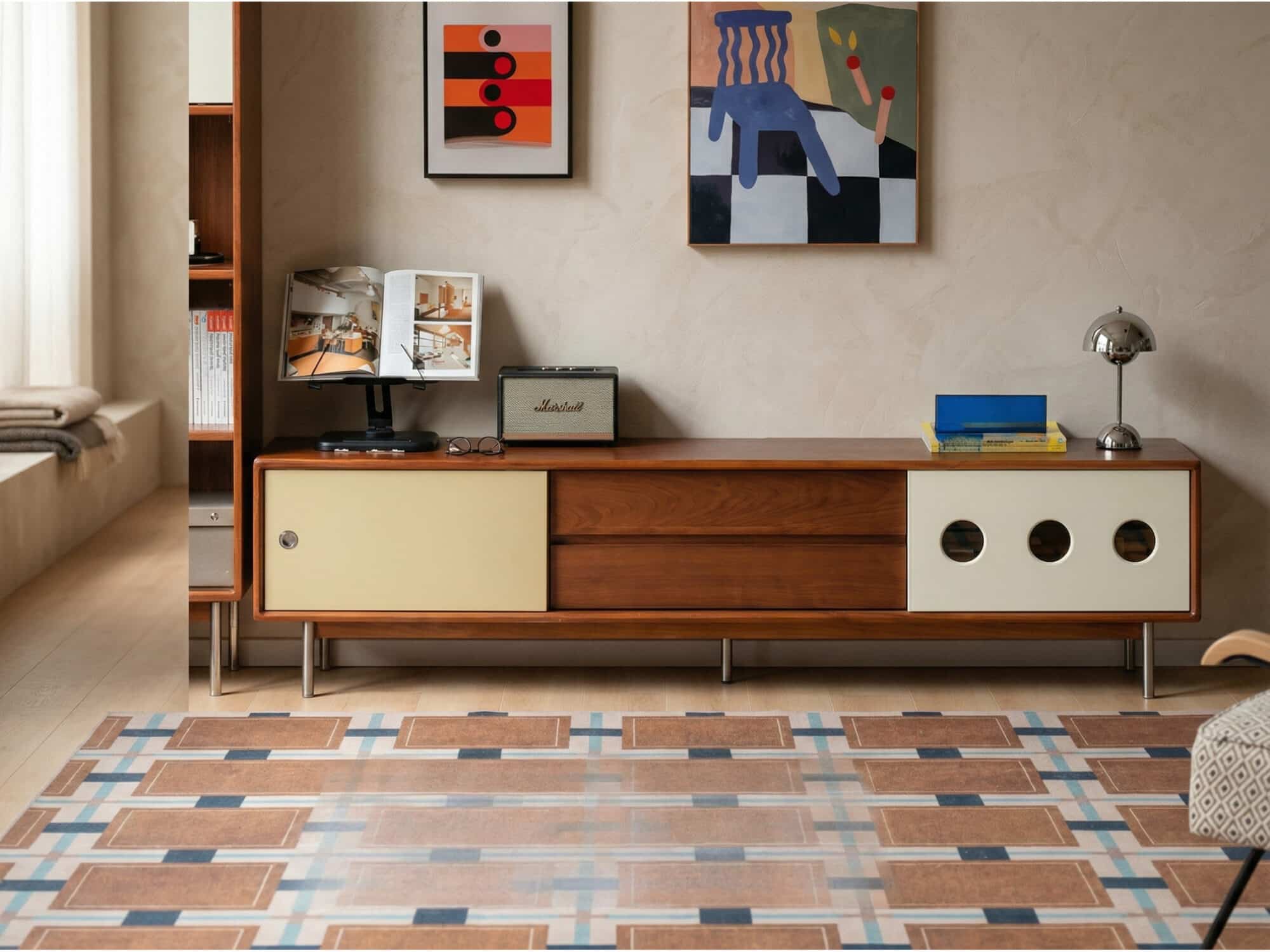 Mid-Century Modern Wood TV Stand with Drawers Storage - scene - 相册图 #2 Mid-Century Modern Wood TV Stand with Drawers Storage 相册图 #2 scene