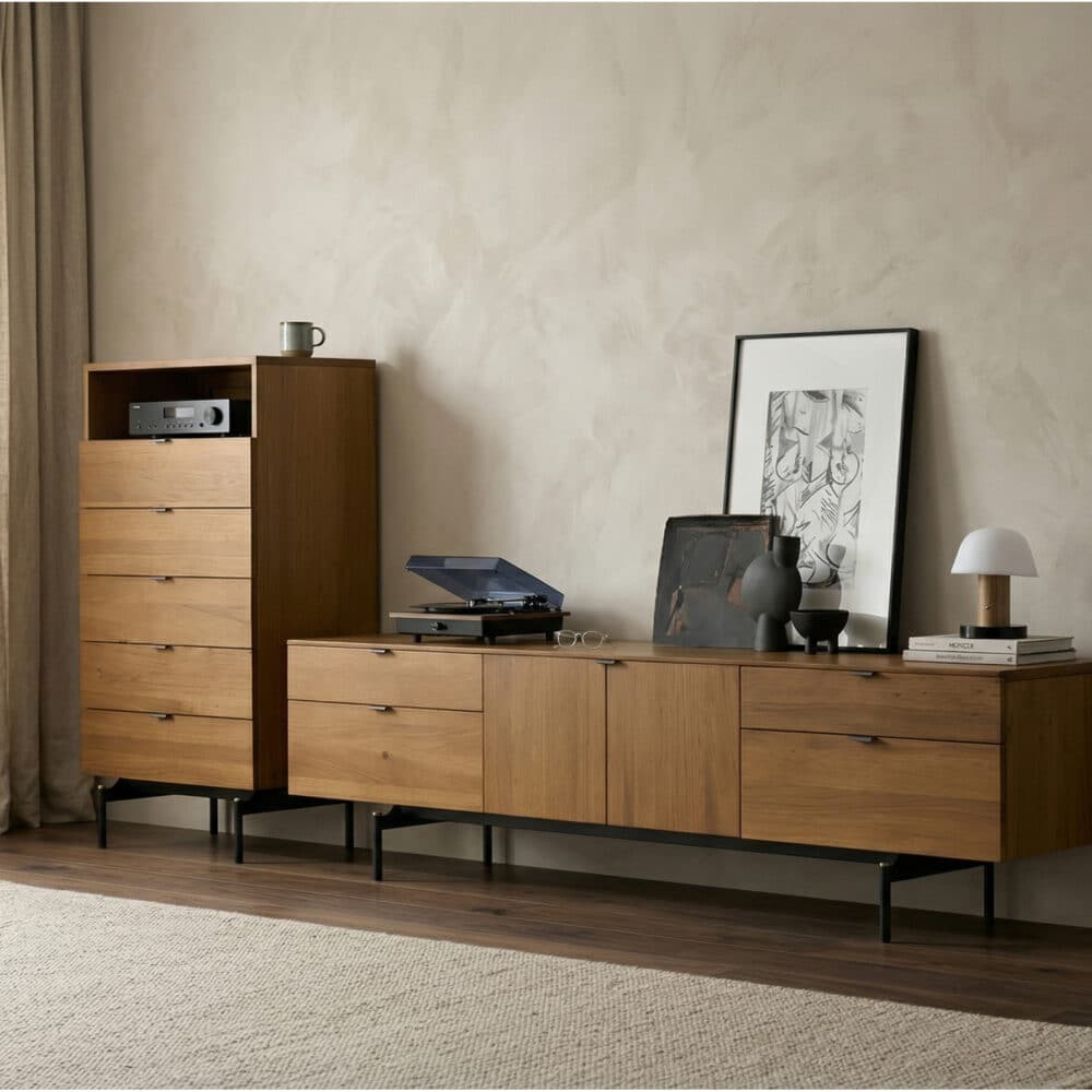 Mid-Century Walnut Wood TV Stand with Storage - scene - 相册图 #2 Mid-Century Walnut Wood TV Stand with Storage 相册图 #2 scene