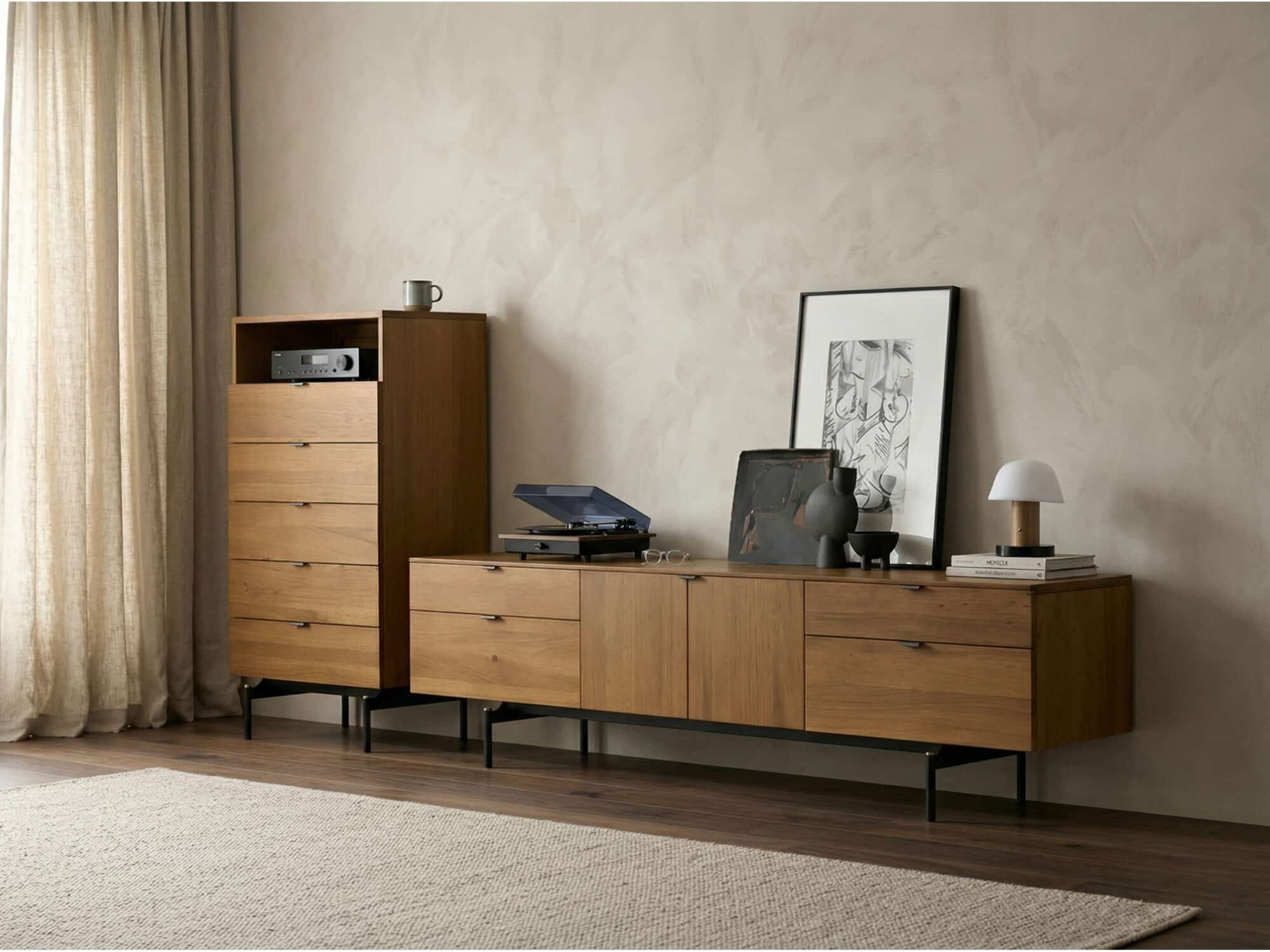 Mid-Century Walnut Wood TV Stand with Storage - scene - 相册图 #2 Mid-Century Walnut Wood TV Stand with Storage 相册图 #2 scene