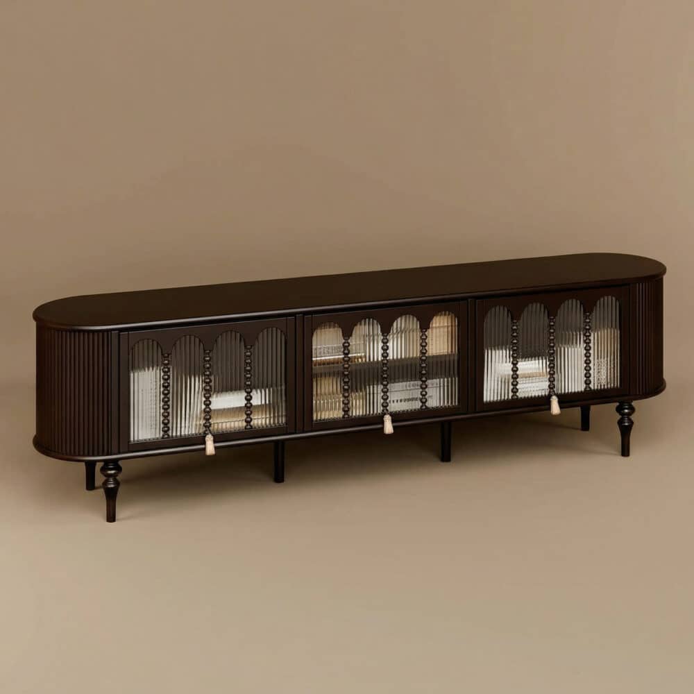 Modern Black TV Stand Console Table with Arched Glass Doors - resized - 相册图 #10 Modern Black TV Stand Console Table with Arched Glass Doors 相册图 #10 resized