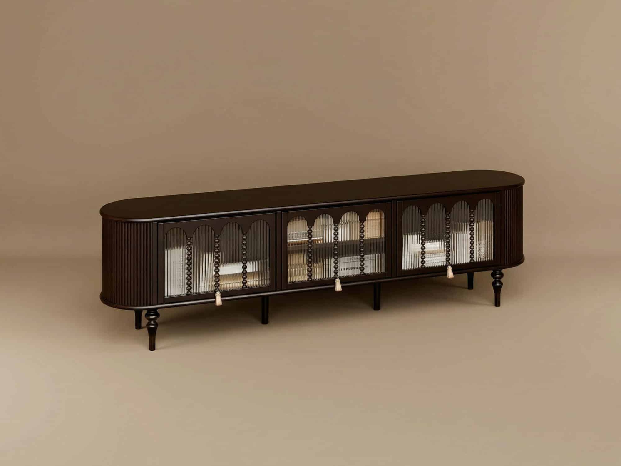 Modern Black TV Stand Console Table with Arched Glass Doors - resized - 相册图 #10 Modern Black TV Stand Console Table with Arched Glass Doors 相册图 #10 resized