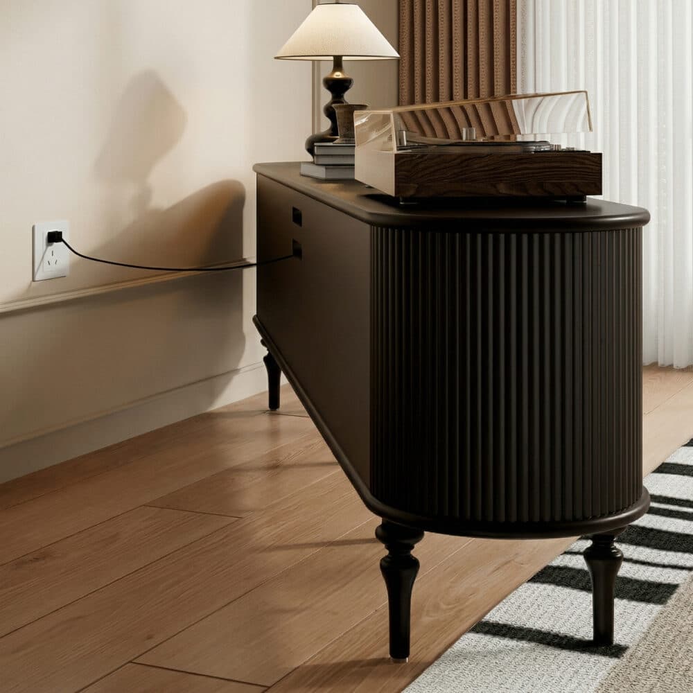 Modern Black TV Stand Console Table with Arched Glass Doors - resized - 相册图 #6 Modern Black TV Stand Console Table with Arched Glass Doors 相册图 #6 resized