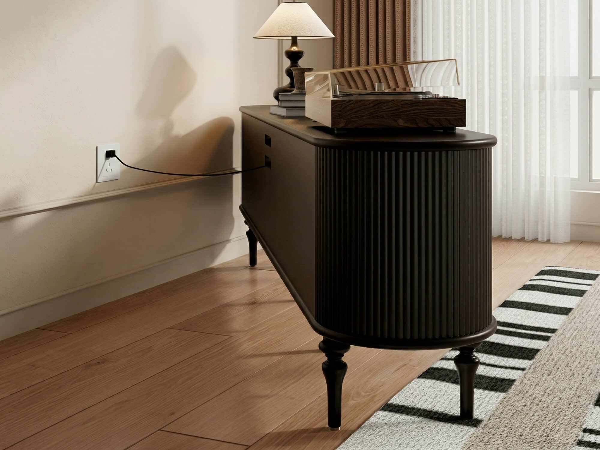 Modern Black TV Stand Console Table with Arched Glass Doors - resized - 相册图 #6 Modern Black TV Stand Console Table with Arched Glass Doors 相册图 #6 resized