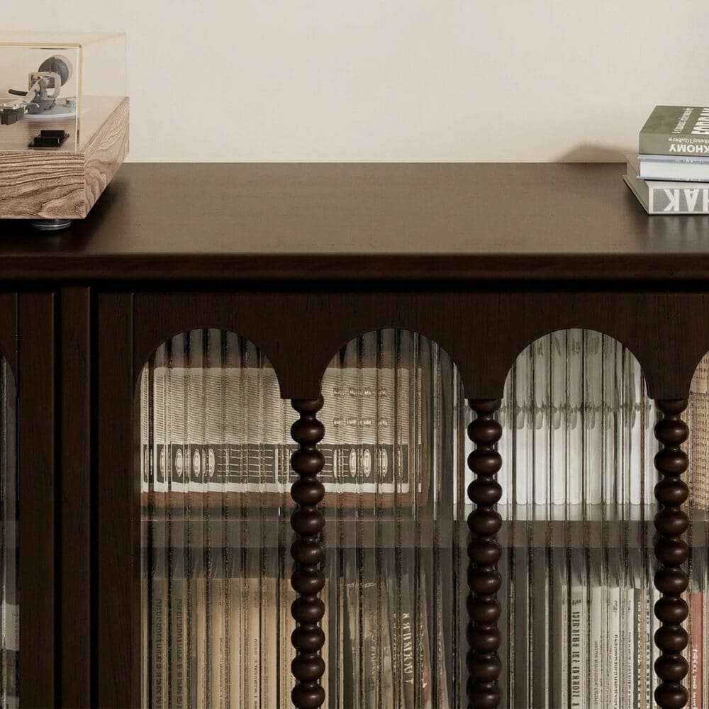 Modern Black TV Stand Console Table with Arched Glass Doors - resized - 相册图 #7 Modern Black TV Stand Console Table with Arched Glass Doors 相册图 #7 resized