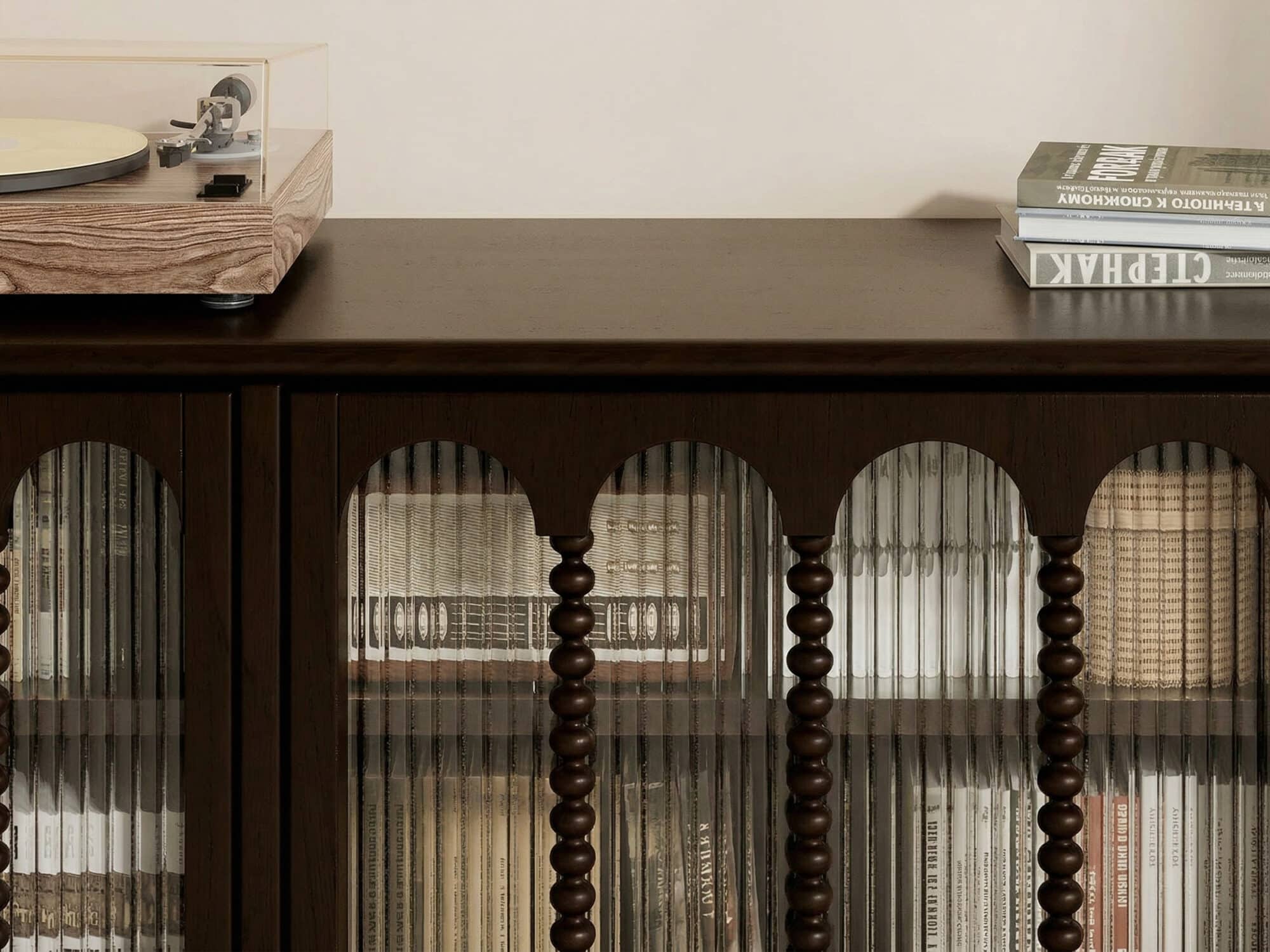 Modern Black TV Stand Console Table with Arched Glass Doors - resized - 相册图 #7 Modern Black TV Stand Console Table with Arched Glass Doors 相册图 #7 resized