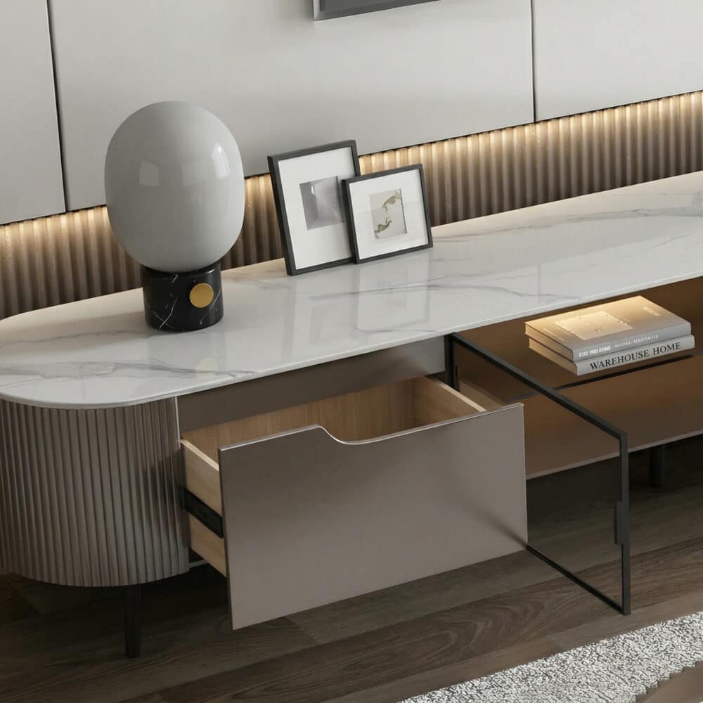 Modern Grey Stone Drawers Shelves Long Length TV Stand - resized - 相册图 #8 Modern Grey Stone Drawers Shelves Long Length TV Stand 相册图 #8 resized