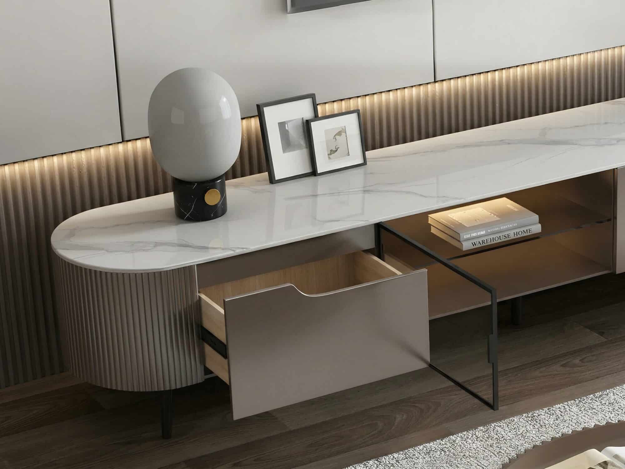 Modern Grey Stone Drawers Shelves Long Length TV Stand - resized - 相册图 #8 Modern Grey Stone Drawers Shelves Long Length TV Stand 相册图 #8 resized