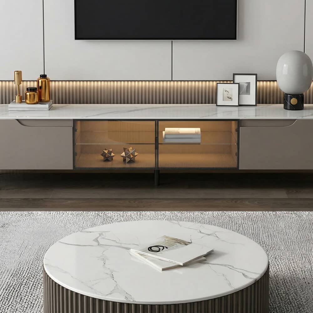 Modern Grey Stone Drawers Shelves Long Length TV Stand - resized - 相册图 #9 Modern Grey Stone Drawers Shelves Long Length TV Stand 相册图 #9 resized