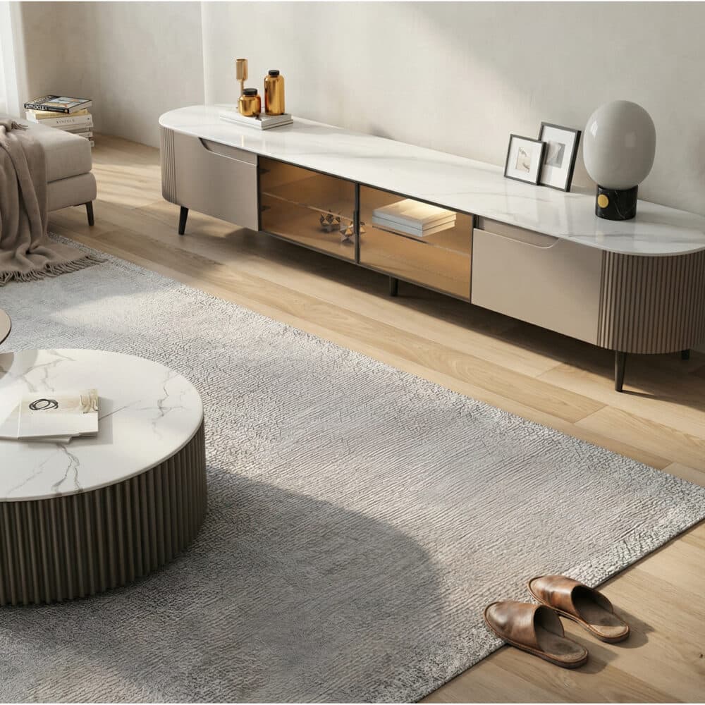 Modern Grey Stone Drawers Shelves Long Length TV Stand - scene - 相册图 #9 Modern Grey Stone Drawers Shelves Long Length TV Stand 相册图 #9 scene