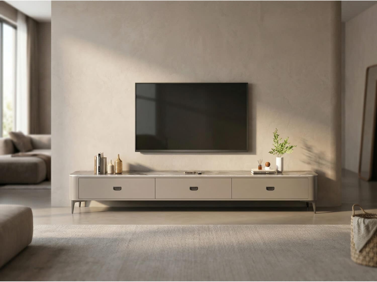 Modern Marble Top Gray TV Stand with Drawers Storage 相册图 #1 scene