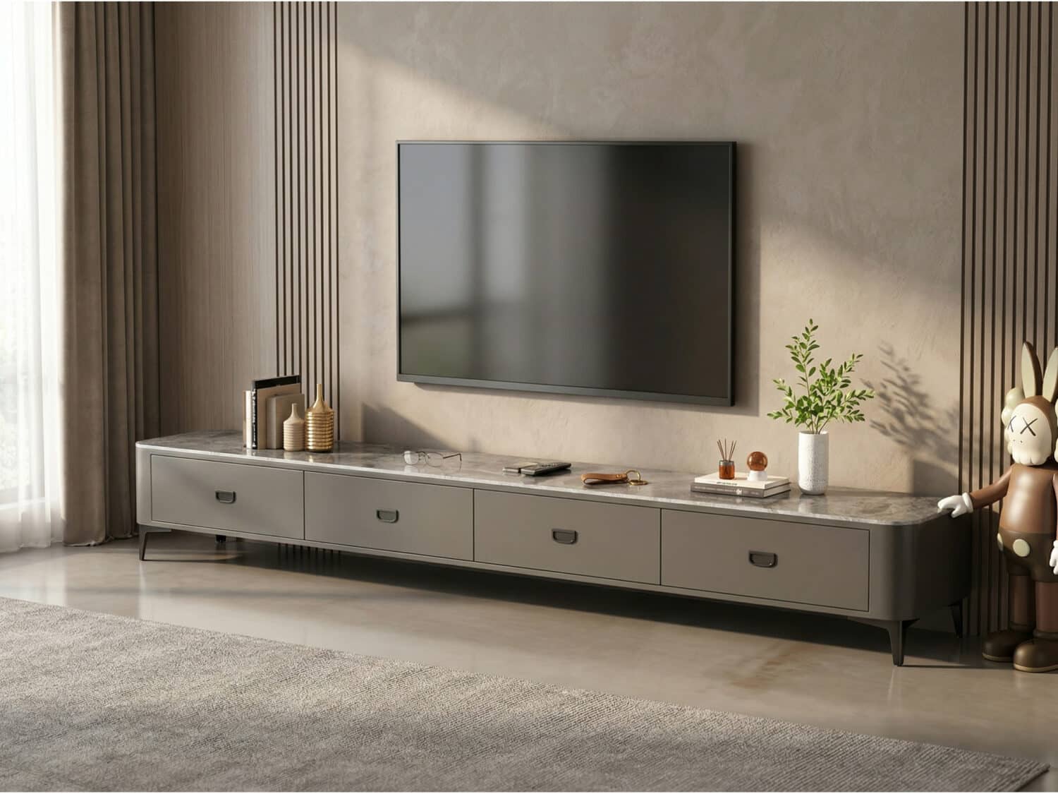 Modern Marble Top Gray TV Stand with Drawers Storage 相册图 #5 scene