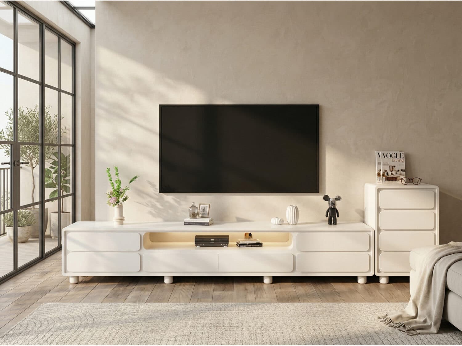 Modern Minimalist White TV Stand with Storage Drawers 商品主图 scene