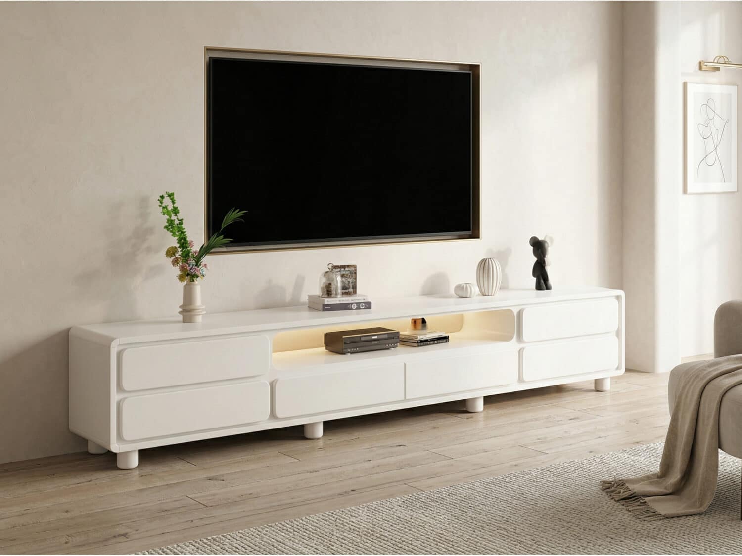 Modern Minimalist White TV Stand with Storage Drawers 相册图 #2 scene