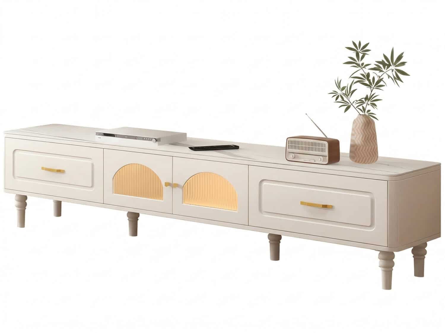 Modern Rectangle White TV Stand with Storage Drawers 相册图 #1 resized