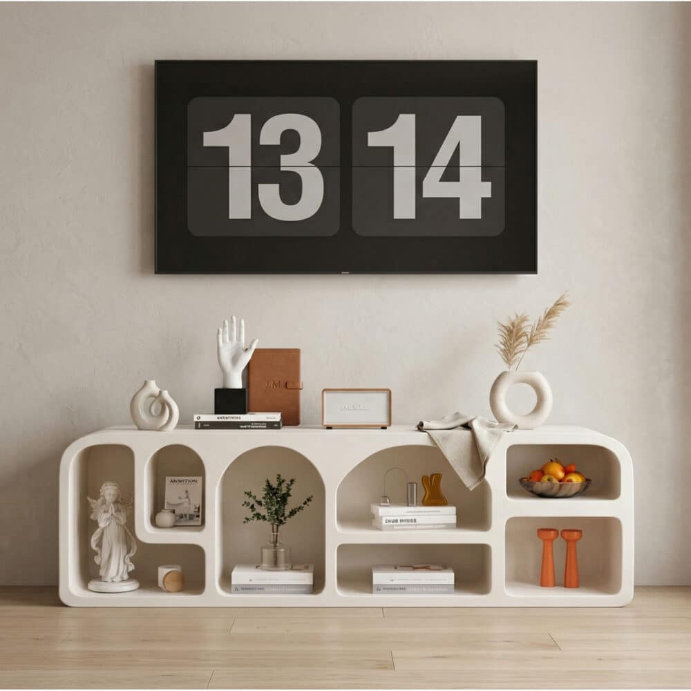 Modern White Arched TV Cabinet Cave-Inspired Design for Stylish Storage - scene - 商品主图 Modern White Arched TV Cabinet Cave-Inspired Design for Stylish Storage 商品主图 scene