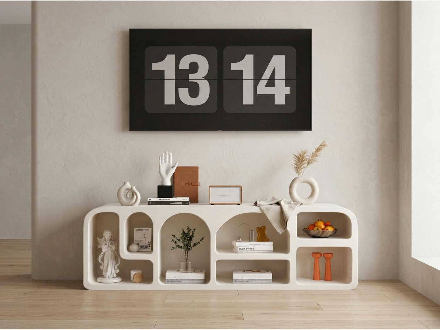 Modern White Arched TV Cabinet Cave-Inspired Design for Stylish Storage - scene - 商品主图 Modern White Arched TV Cabinet Cave-Inspired Design for Stylish Storage 商品主图 scene