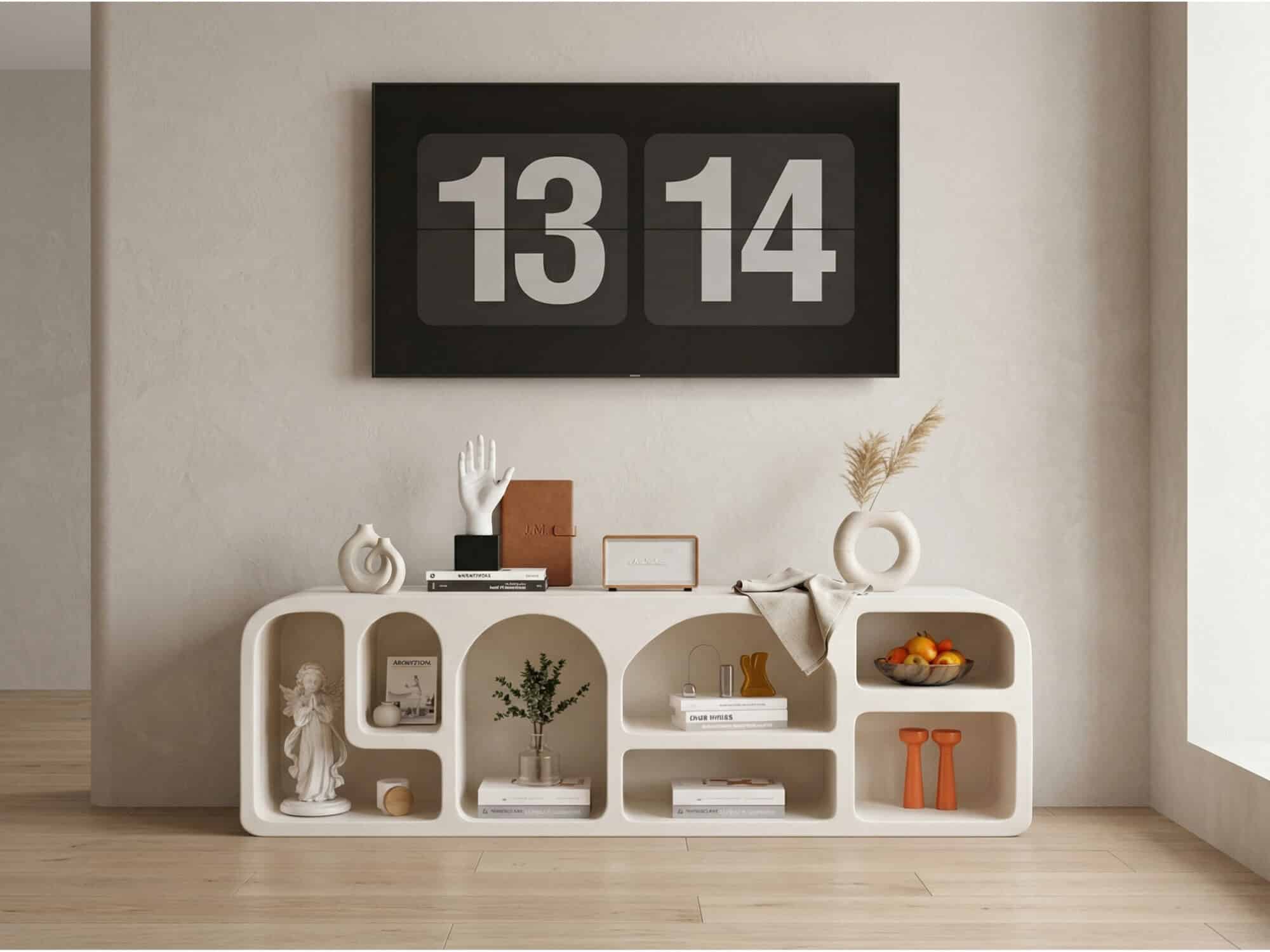 Modern White Arched TV Cabinet Cave-Inspired Design for Stylish Storage - scene - 商品主图 Modern White Arched TV Cabinet Cave-Inspired Design for Stylish Storage 商品主图 scene