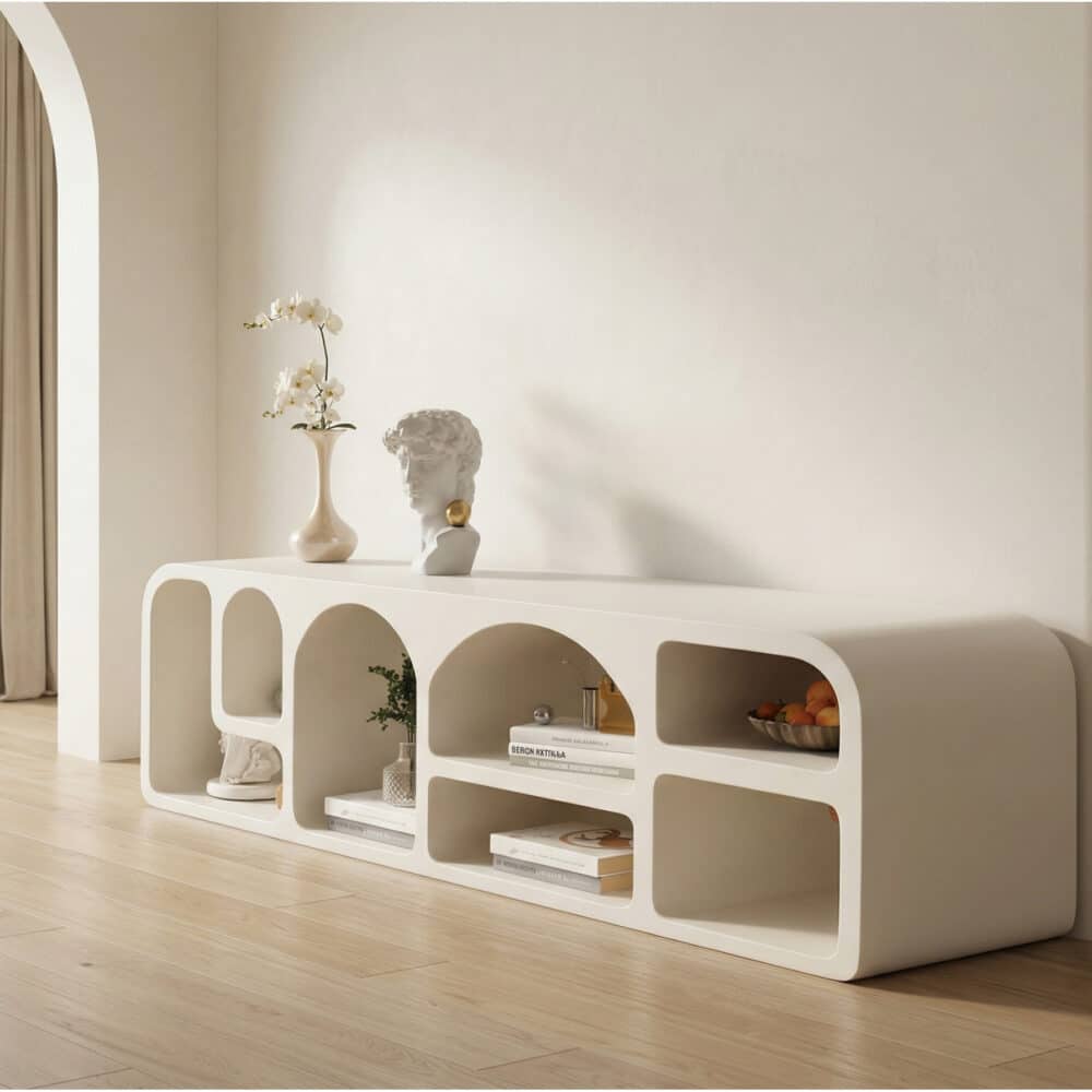 Modern White Arched TV Cabinet Cave-Inspired Design for Stylish Storage - scene - 相册图 #1 Modern White Arched TV Cabinet Cave-Inspired Design for Stylish Storage 相册图 #1 scene
