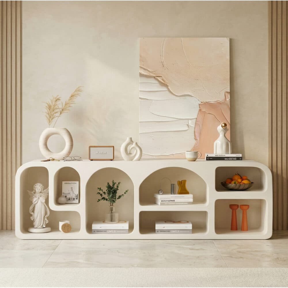 Modern White Arched TV Cabinet Cave-Inspired Design for Stylish Storage - scene - 相册图 #2 Modern White Arched TV Cabinet Cave-Inspired Design for Stylish Storage 相册图 #2 scene