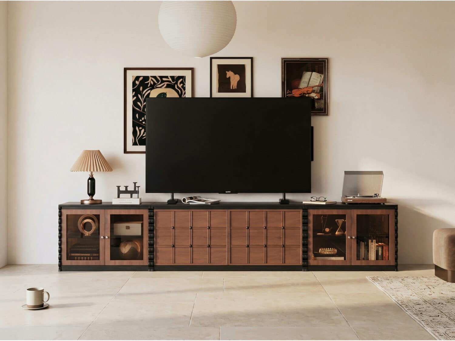 Modular Wooden TV Stand Set Optional Combination Media Console with Storage Cabinets - scene - 商品主图 Modular Wooden TV Stand Set Optional Combination Media Console with Storage Cabinets 商品主图 scene