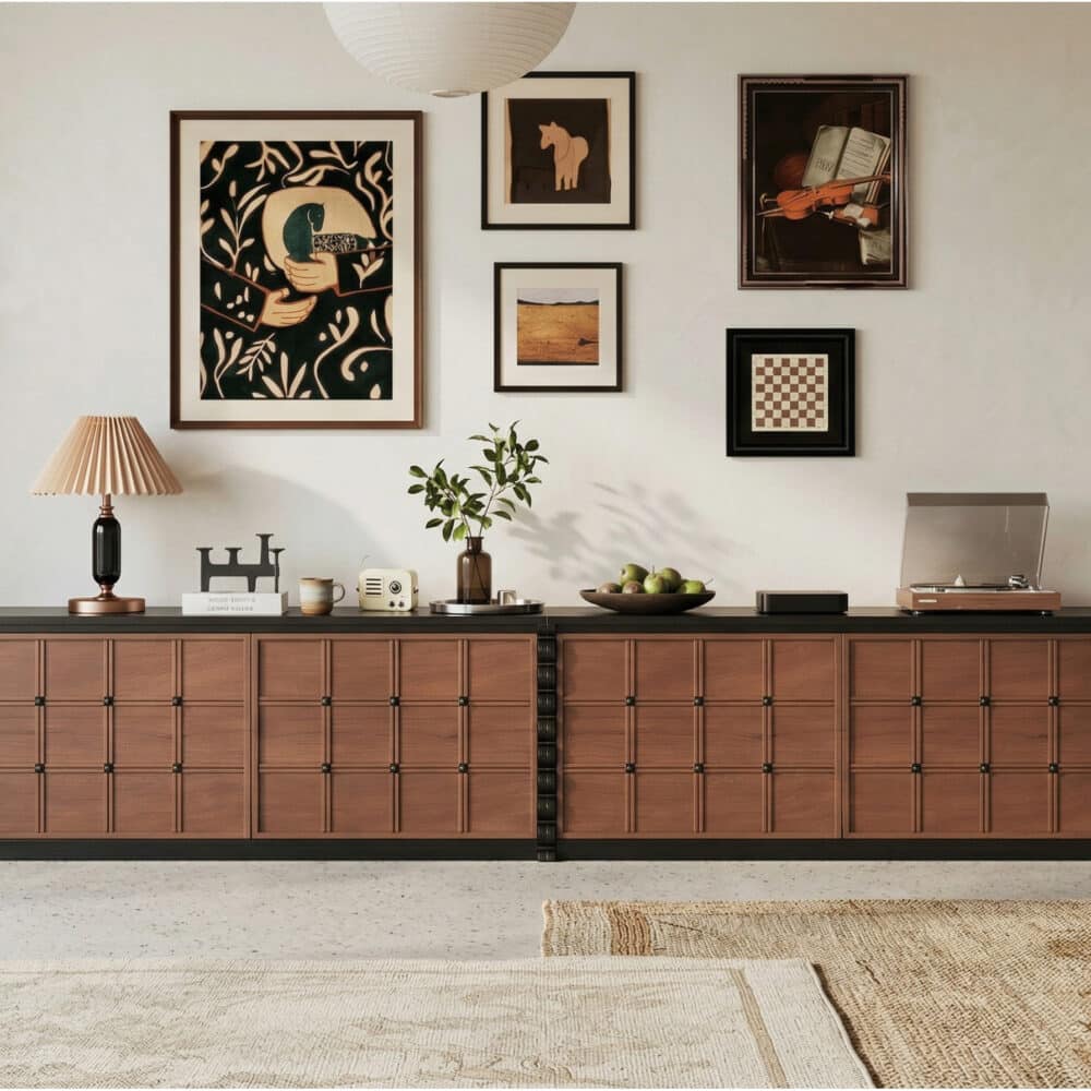 Modular Wooden TV Stand Set Optional Combination Media Console with Storage Cabinets - scene - 相册图 #1 Modular Wooden TV Stand Set Optional Combination Media Console with Storage Cabinets 相册图 #1 scene