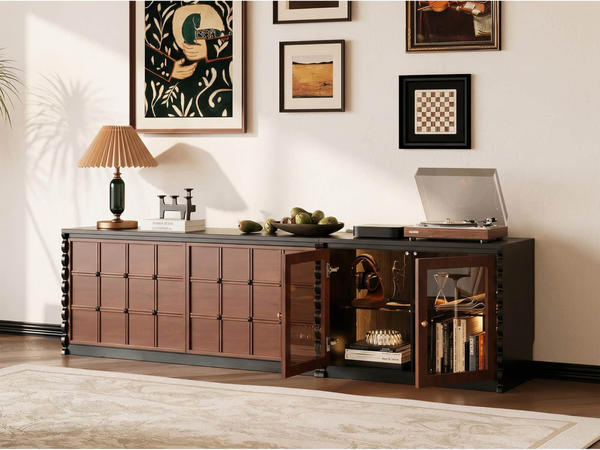 Modular Wooden TV Stand Set Optional Combination Media Console with Storage Cabinets - scene - 相册图 #2 Modular Wooden TV Stand Set Optional Combination Media Console with Storage Cabinets 相册图 #2 scene