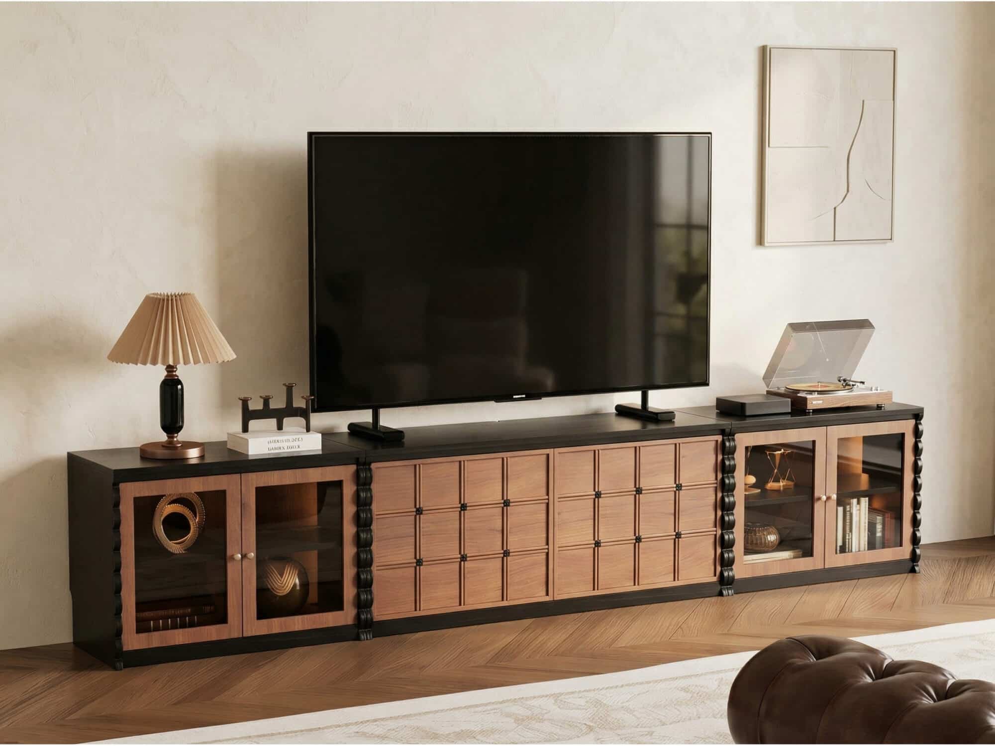 Modular Wooden TV Stand Set Optional Combination Media Console with Storage Cabinets - scene - 相册图 #3 Modular Wooden TV Stand Set Optional Combination Media Console with Storage Cabinets 相册图 #3 scene