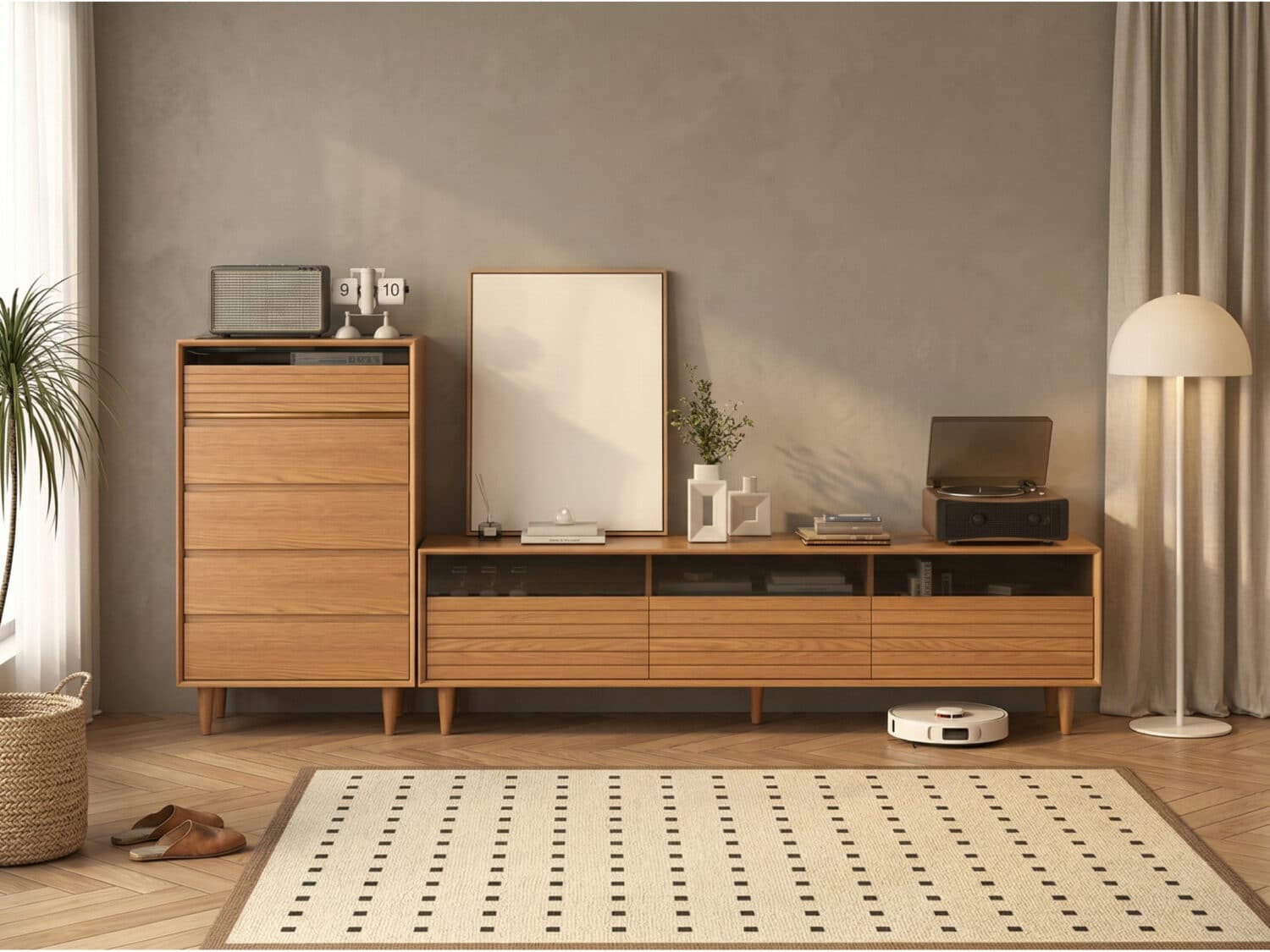 Scandinavian Natural Finish Cherry Drawers TV Stand 商品主图 scene