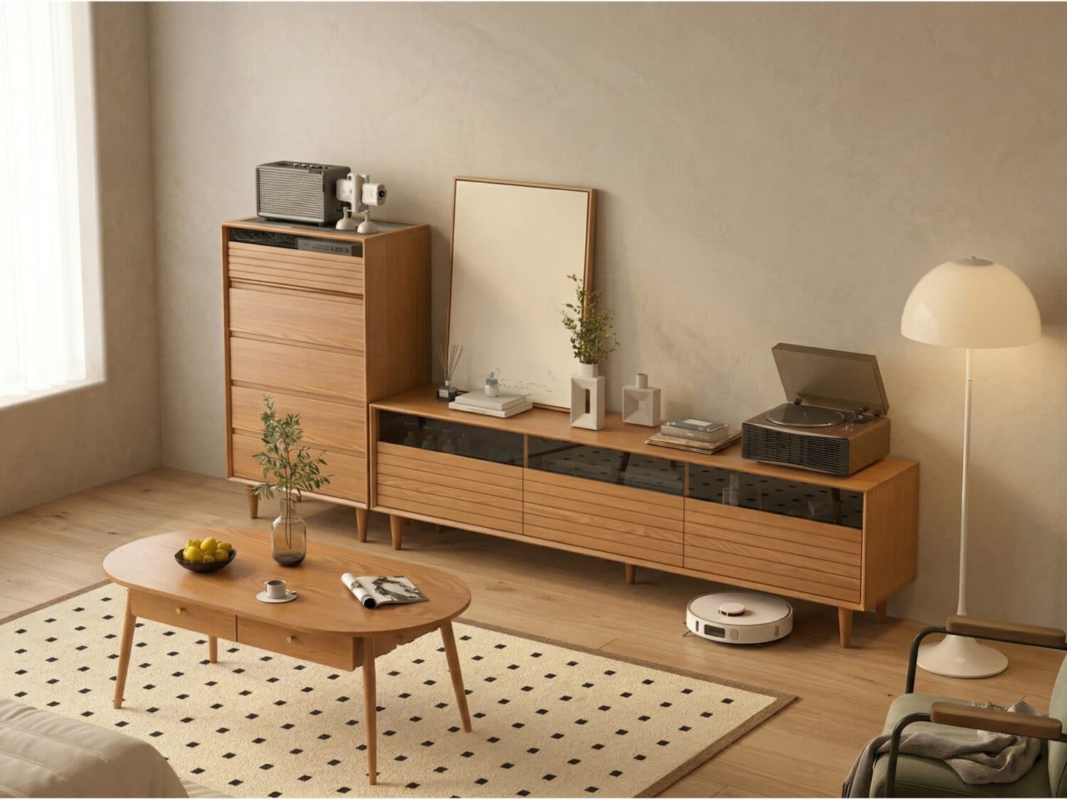 Scandinavian Natural Finish Cherry Drawers TV Stand 相册图 #1 scene