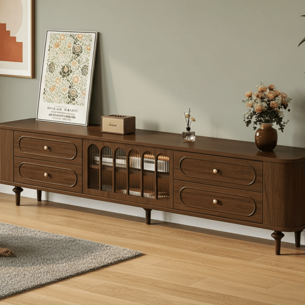 The Asher Solid Walnut TV Stand - scene - 商品主图 The Asher Solid Walnut TV Stand 商品主图 scene