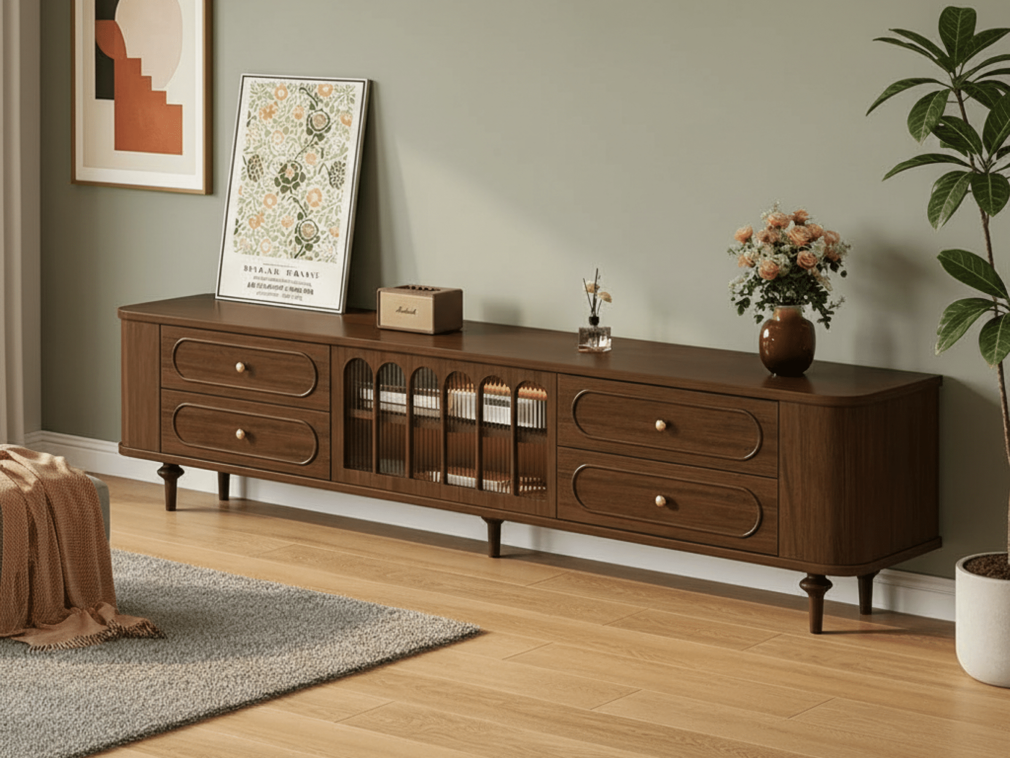 The Asher Solid Walnut TV Stand - scene - 商品主图 The Asher Solid Walnut TV Stand 商品主图 scene