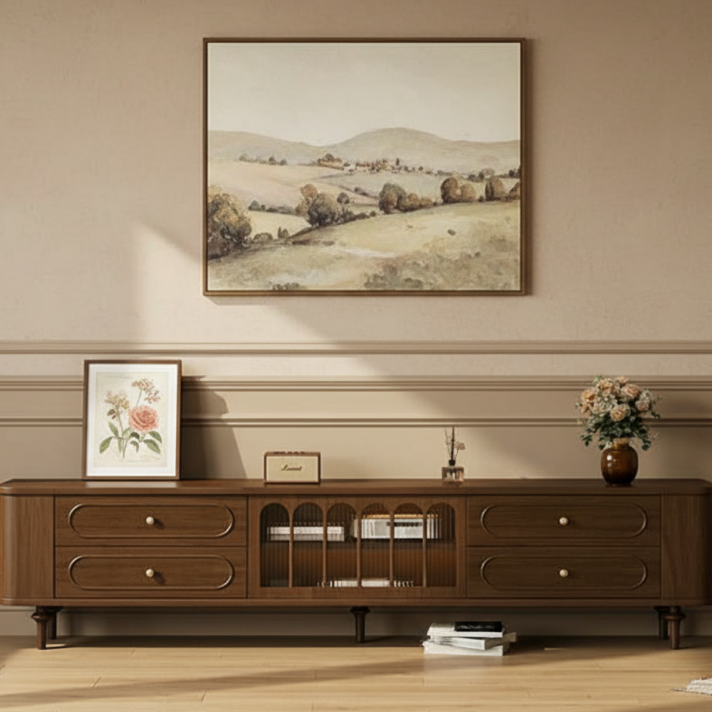 The Asher Solid Walnut TV Stand - scene - 相册图 #1 The Asher Solid Walnut TV Stand 相册图 #1 scene