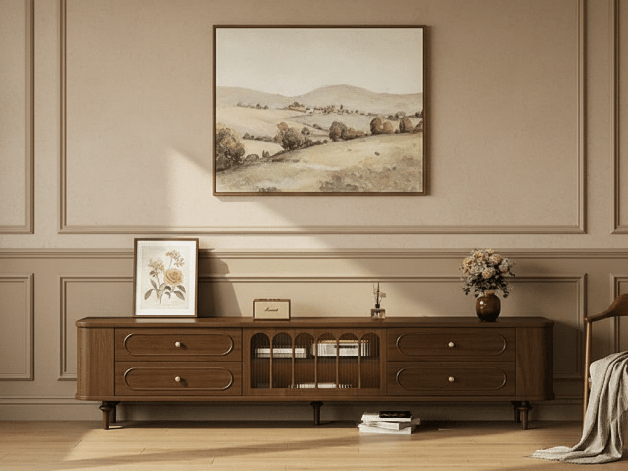 The Asher Solid Walnut TV Stand - scene - 相册图 #1 The Asher Solid Walnut TV Stand 相册图 #1 scene