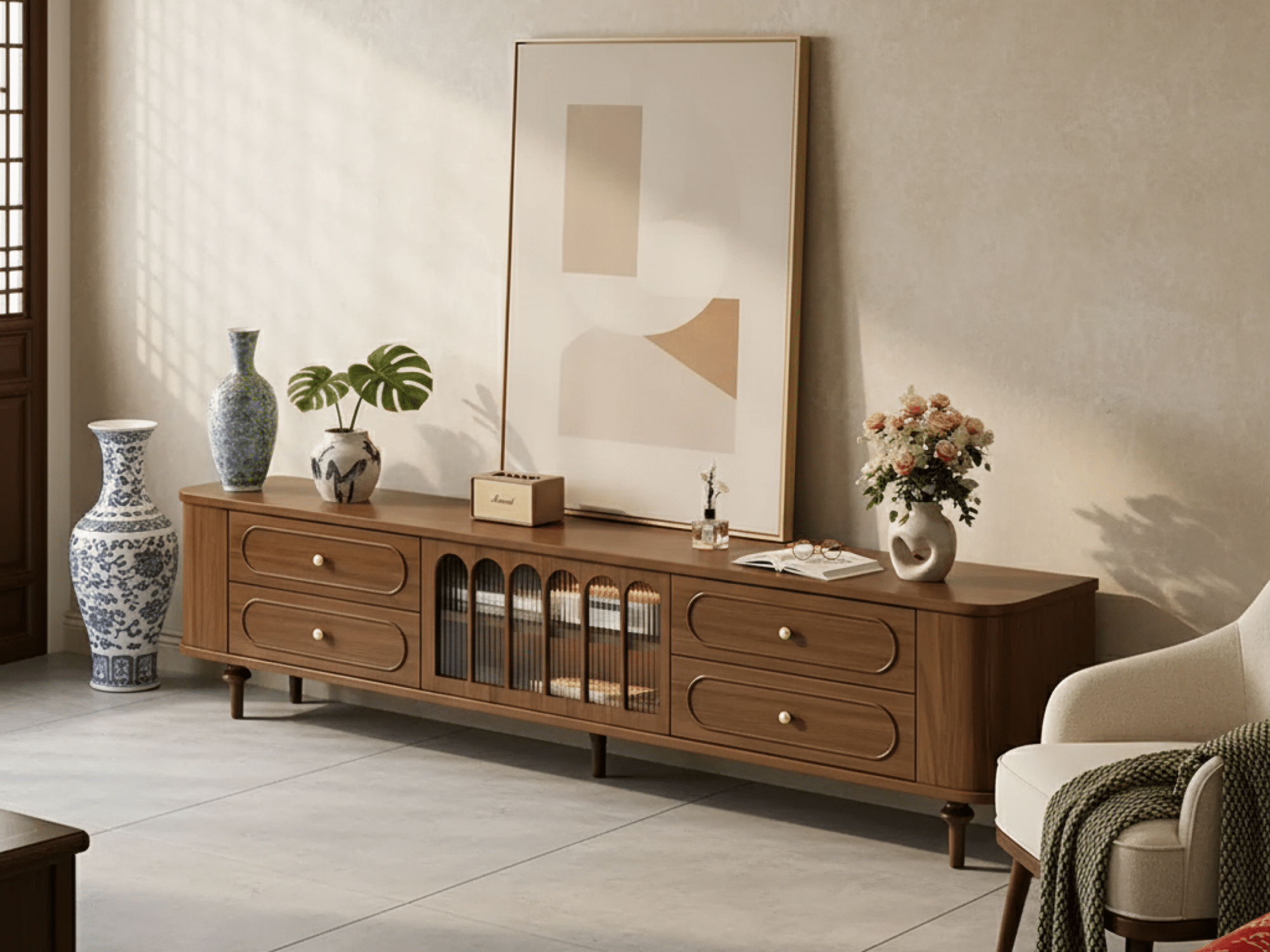 The Asher Solid Walnut TV Stand - scene - 相册图 #2 The Asher Solid Walnut TV Stand 相册图 #2 scene