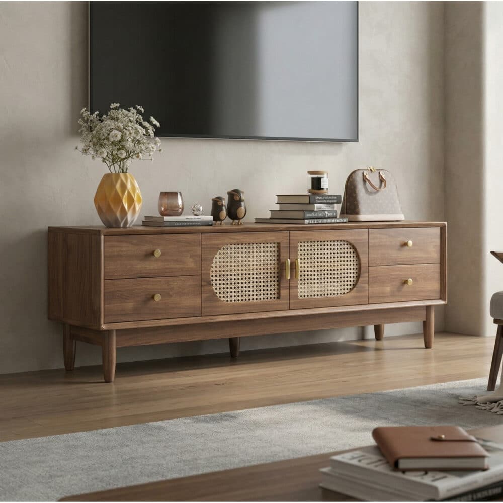 Traditional Brown Rubberwood Ventilated TV Stand - scene - 相册图 #1 4 Traditional Brown Rubberwood Ventilated TV Stand 相册图 #1 scene