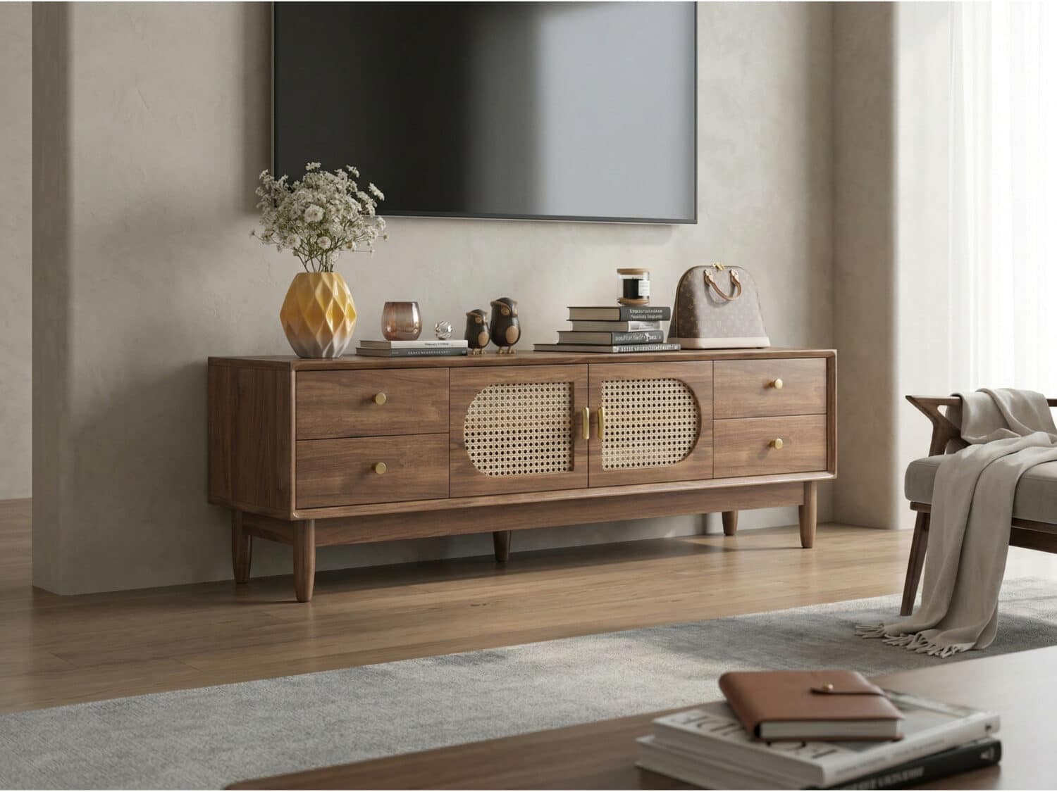 Traditional Brown Rubberwood Ventilated TV Stand 相册图 #1 scene