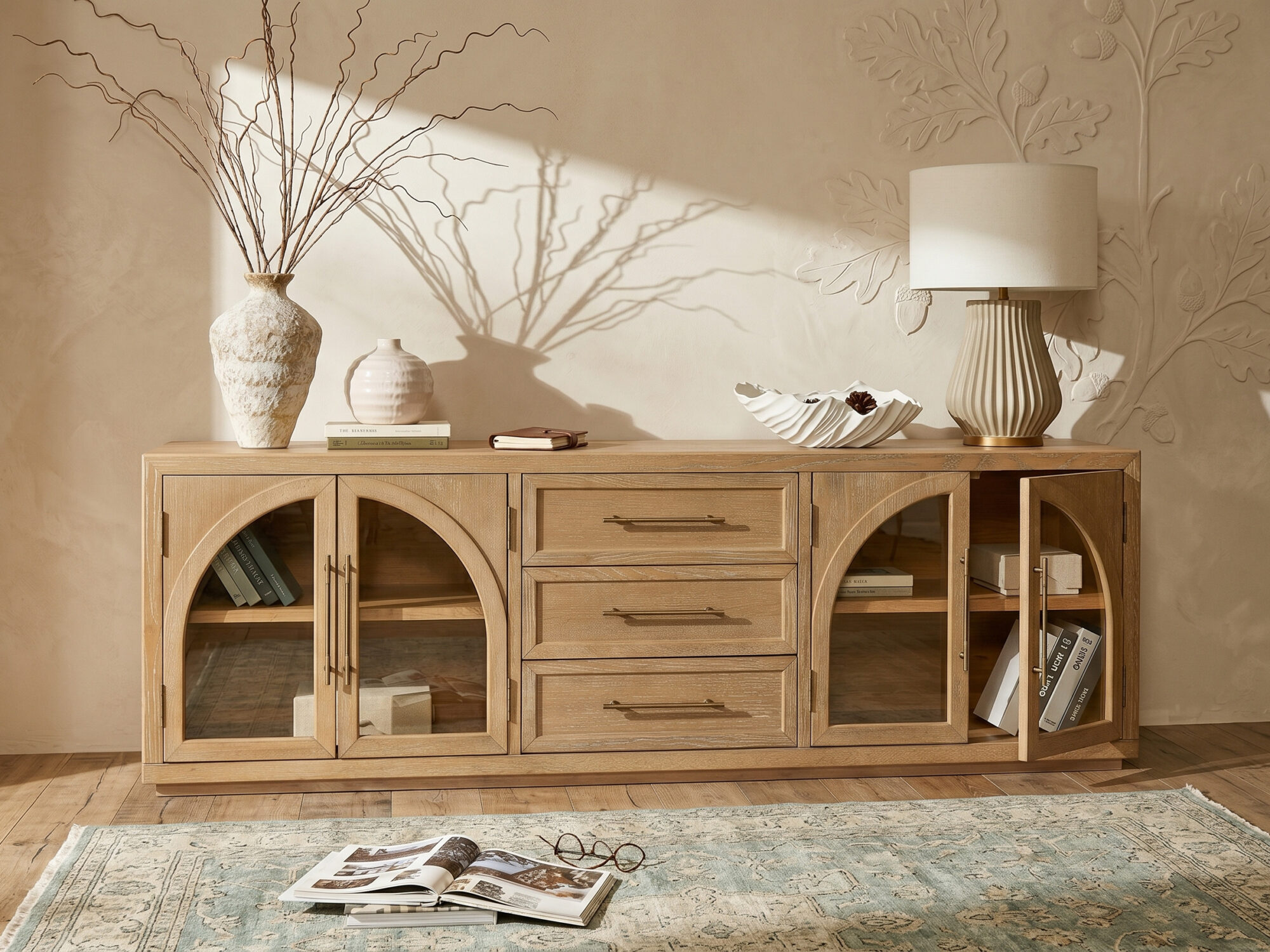 Valborg Solid Oak Media Console 相册图 #2 scene