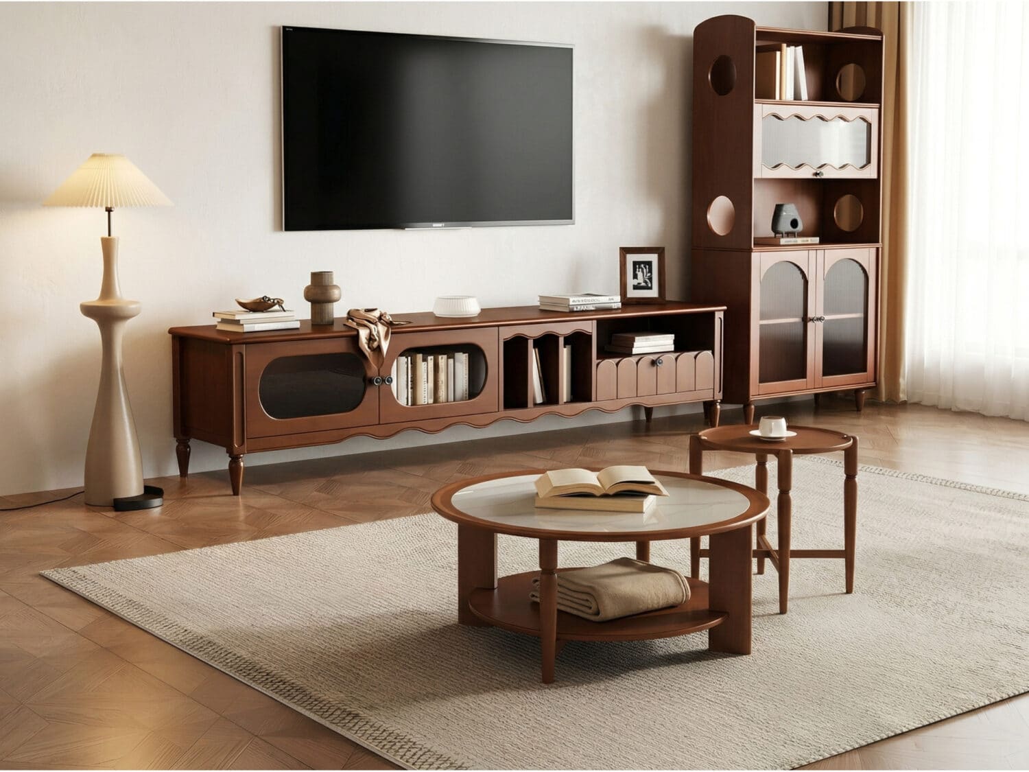 Walnut TV Stand Cabinet with Elegant Design and Spacious Storage Solutions 商品主图 scene
