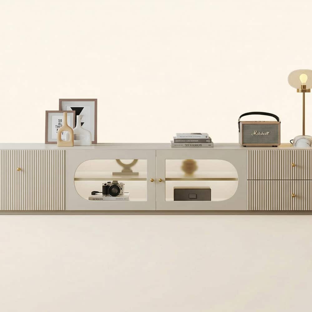 White Wood Shelves Cabinet Drawers Rectangle TV Stand - resized - 相册图 #1 White Wood Shelves Cabinet Drawers Rectangle TV Stand 相册图 #1 resized