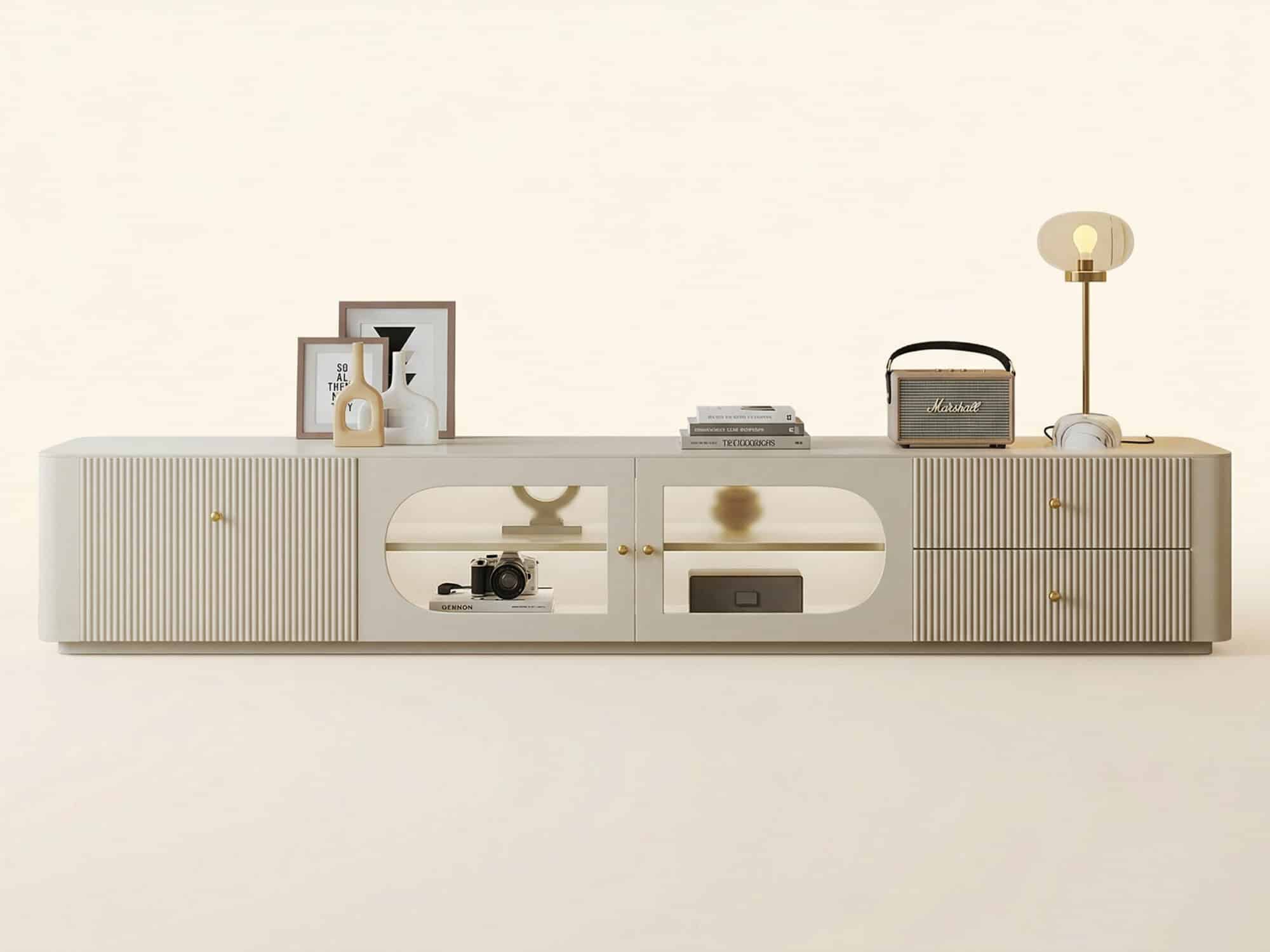 White Wood Shelves Cabinet Drawers Rectangle TV Stand - resized - 相册图 #1 White Wood Shelves Cabinet Drawers Rectangle TV Stand 相册图 #1 resized